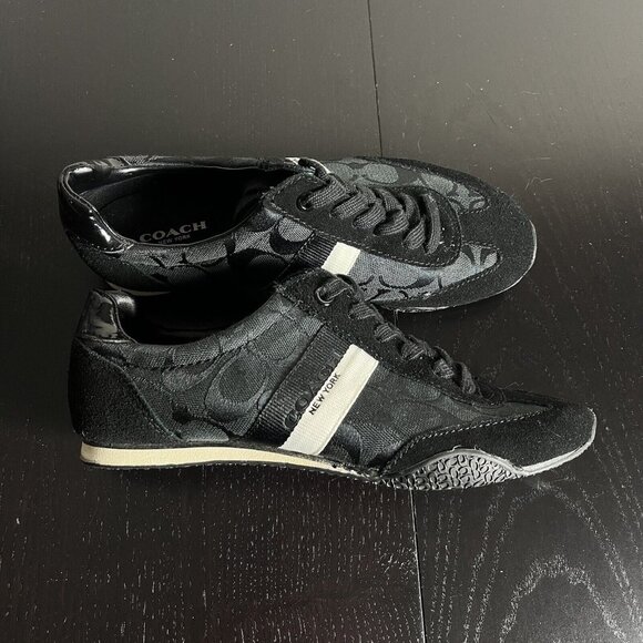 Coach Shoes - COACH Womens Size 7B Kortney Black Signature Logo Print Casual Shoes Sneakers